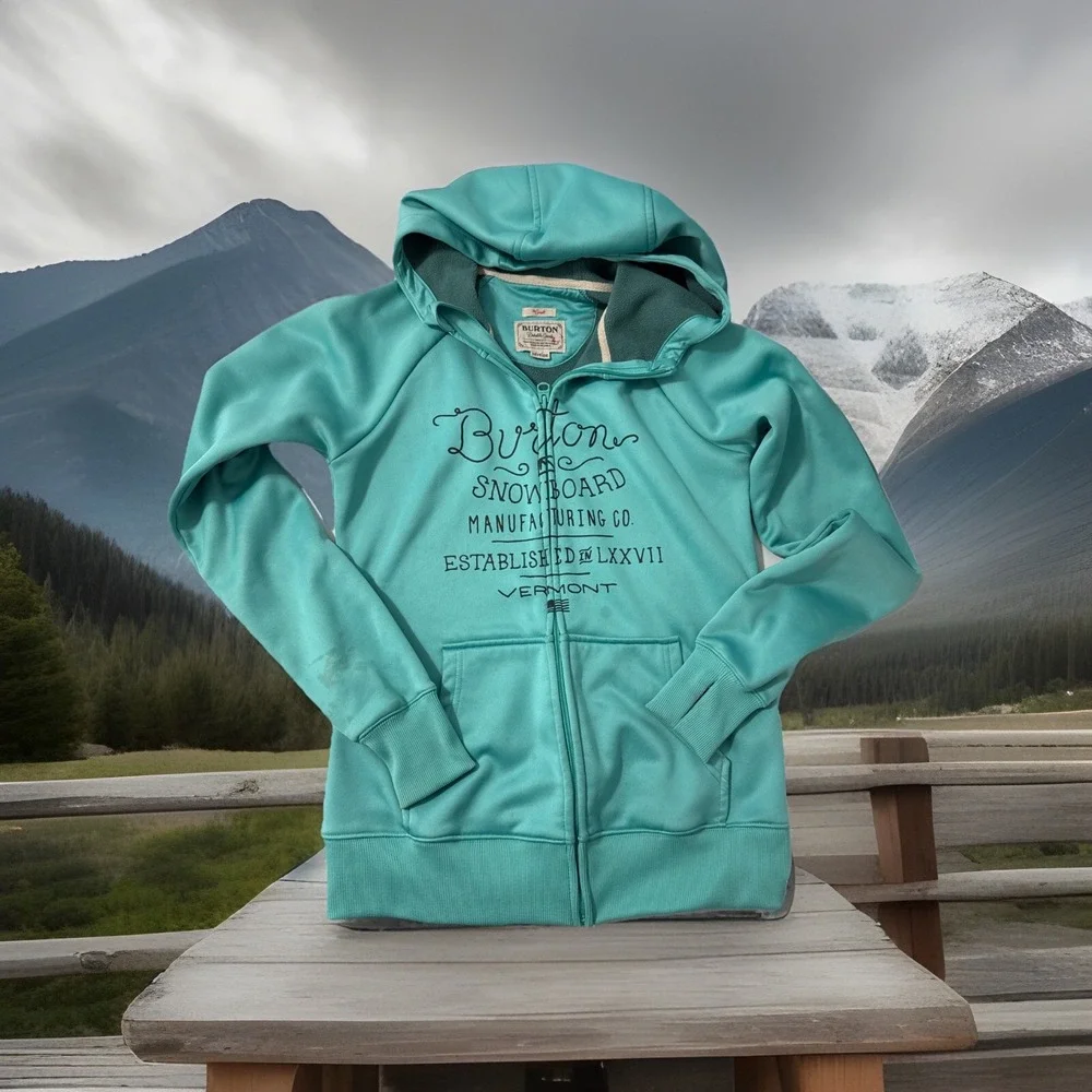 BURTON SNOWBOARD Full Zip Hoodie Sweatshirt Jacket Turquoise Size Small‎